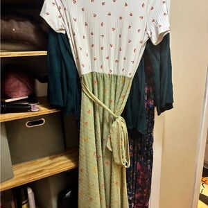 Floral Green and White Dress